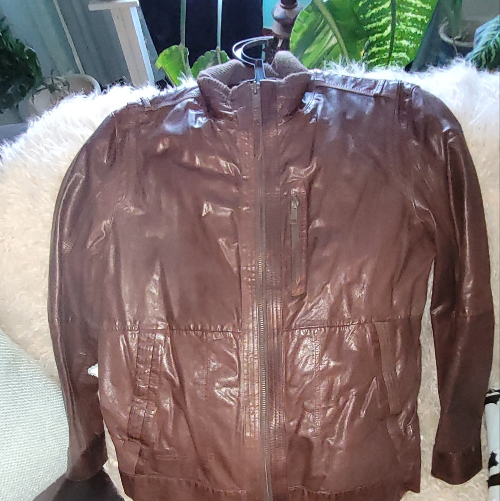 Men's brown leather Andrew Marc jacket, size L